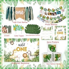 Wild One Birthday Decorations,Jungle Safari Animal Theme First Birthday