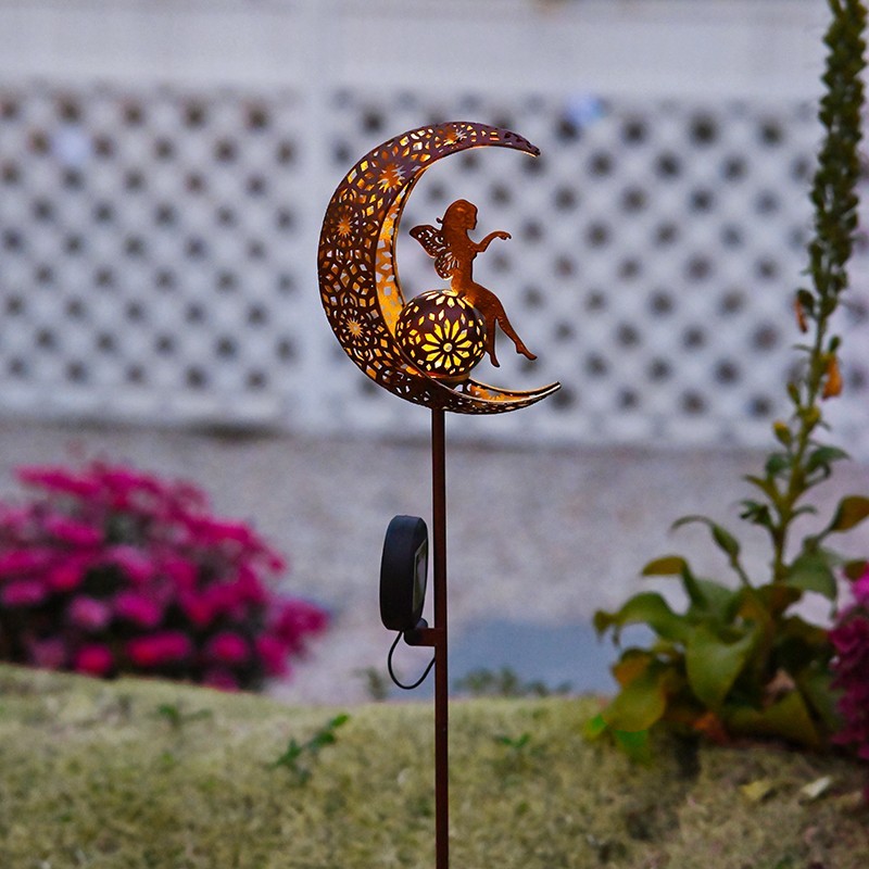 Solar Fairy Moon Garden Stake Light Iron Frame for Outdoor Garden Decor