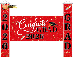3 Pcs Graduation Decorations Class of 2026, Large Graduation Banners Set, Red &