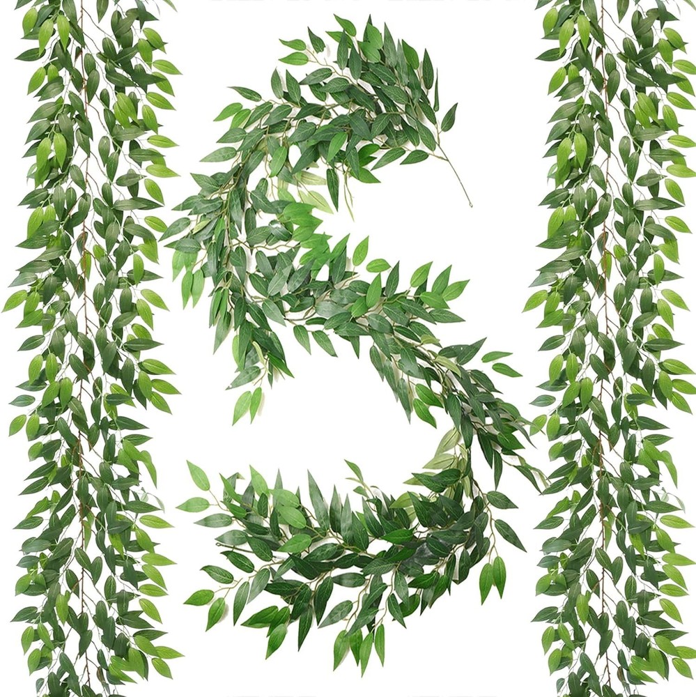 Artificial Italian Ruscus Vines, 3Pcs/75 Silk Vine Garland with Green Leaves,