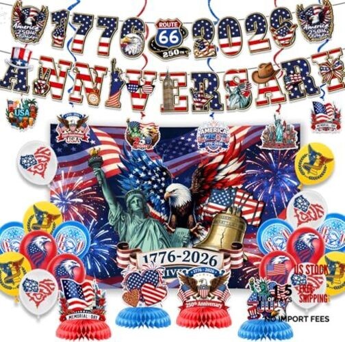 USA 250th Party Decorations Set – 1776-2026 – Semiquincentennial Blue – 250year