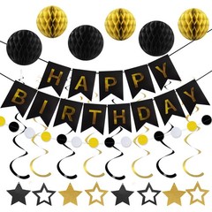 Birthday Banner Decorations with Honeycomb Balls, Stars, Circle Dots Garland …
