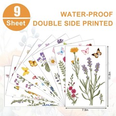 9 Sheets Vintage Wildflower Window Clings Spring Summer Floral Butterfly Window