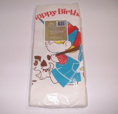 Vintage MID CENTURY Happy Birthday Party Paper Tablecloth, Boy Baseball Puppy
