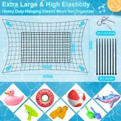 Extra Large Pool Toy Float Storage Net with Hooks and Cable Ties, 71×47»