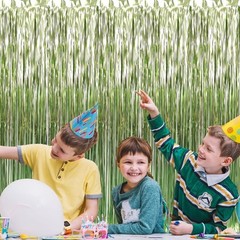 4x GOER 3.2 ft x 9.8 ft Metallic Tinsel Foil Fringe Curtains Party (Light Green)