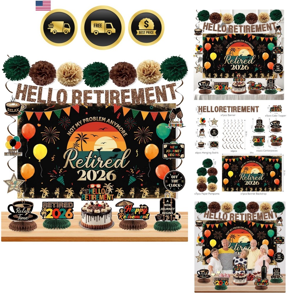 Retirement Party Decoration, Vintage 2026 Retired Banner Background, Hello Re…