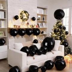 12 Pcs Black Foil Balloons, 22″ 15″ 10″ 4D Round Shape Balloons, Different Si…