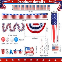 4th of July Kit, Patriotic Parade Golf Cart Decor – Foil Fringe Garland, Plea…