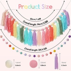 2pcs Boho Tassel Garland,Pom Pom Tassel,6.5 Feet Long 20 Balls Felt Ball Garland