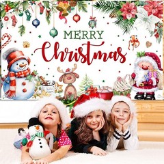 Merry Christmas Backdrop 70.8×43.3in Santa Snowman Holiday Photo Banner