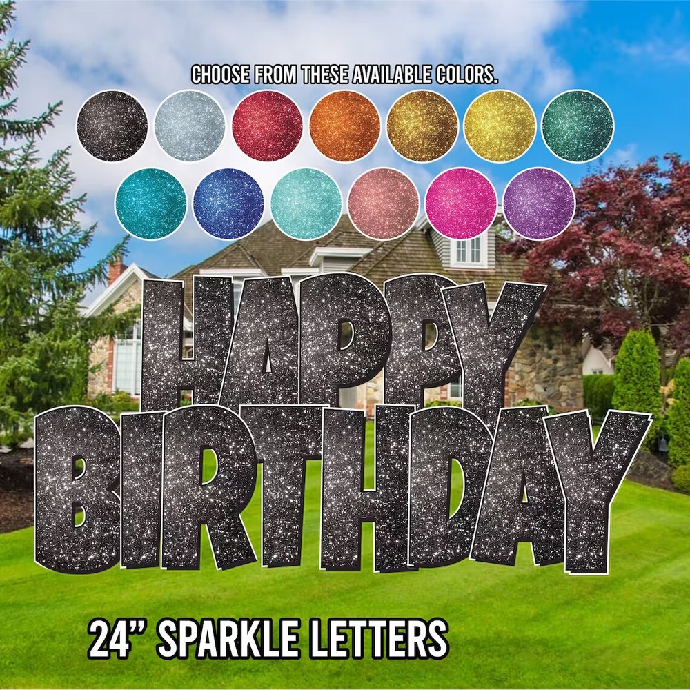 24″ Sparkle Happy Birthday EZ Set Yard Sign Set | 5pc Outdoor Lawn Decorations