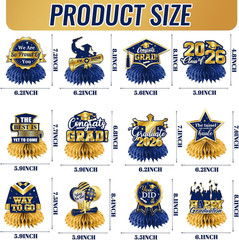 12Pcs Graduation Table Decorations 2026,Navy Blue and Gold Graduation Decoration