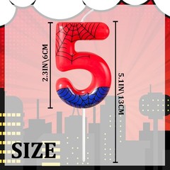 laackys Red Blue Spider 5th Birthday Candles, 1.9 inches x 4.5 inches, 5