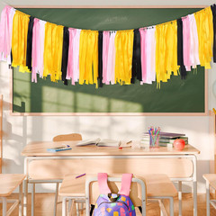 Back to School Decorations Pencil Classroom Ribbon Garland 7.5 Ft Handmade Color