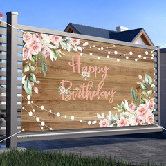 Rustic Wood Birthday Banner Happy Birthday Party Decorations Pink Floral Girls W
