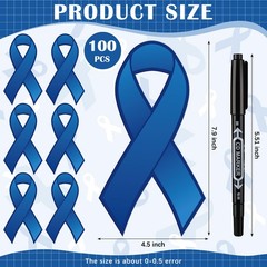 100 PCS Large Dark Blue Colon Cancer Abuse Awareness Ribbon Cutouts 2 Markers