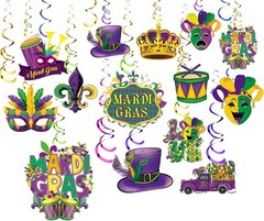 30pcs Mardi Gras Decorations Party Supplies Mardi Gras Tinsel Garland Hanging Sw