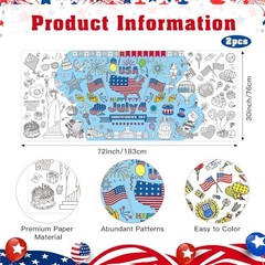 2 PCS 4th of July Coloring Tablecloth/Poster, 4th of July 2pcs Blue-4th of July