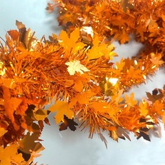 33Ft Thanksgiving Fall Tinsel Garland Shiny Hanging Coarse-Textured Light Orange
