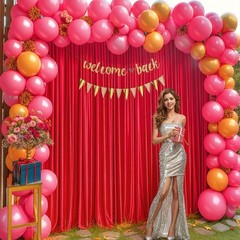 8x10FT Red Backdrop Curtains for Wedding Parties, Wrinkle Polyester Photo