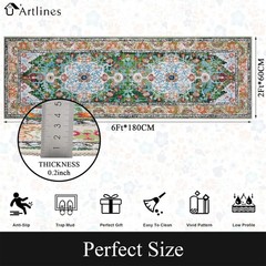 U’Artlines 2′ x 6′ Boho Hallway Runner Rug, Non Slip x (Runner), Green