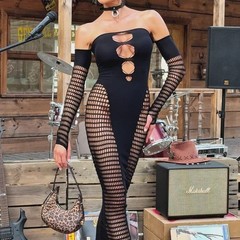 Sexy Off-Shoulder Long Sleeve Dress – Sheer Hollow Party Maxi Dress Night Out