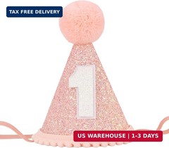 1st Birthday Cone Hat, Girls’ and Boys’ Party Headwear, Glitter Decorations for