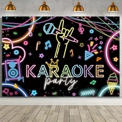 Karaoke Party Backdrop Large Rock Star Music Disco Background 7x5ft Black