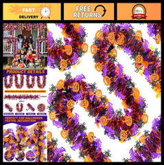 66 Ft Halloween Tinsel Garland – Purple Black Orange Glitter Streamers, Pumpkins