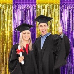 3Pack 3.3Ft x 6.6Ft Graduation Foil Fringe Curtain Backdrop Decorations, Purp…