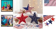 Durable 3-Pc Wooden Star Decorations in Red, White & Blue for Tiered Trays