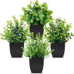 Der Rose 4 Pack Fake Plants Mini Artificial Greenery Potted for Black