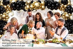133Pcs Black and Gold Balloons Garland Arch Kit with Metallic Gold Confetti Ball