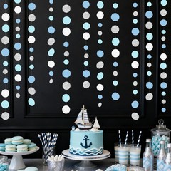 Dusty Blue Silver White Polka Dots Garland Hanging 46 feet,