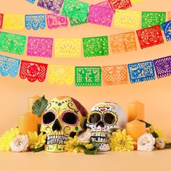4 Packs 60ft Mexican Fiesta Banner – Papel Picado Garland for Cinco de Mayo, Dia