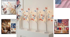 Battery Operated Patriotic Tabletop Tree with LED Lights