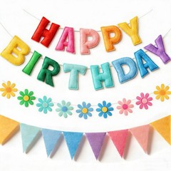 Colorful Happy Birthday Decorations – Pre-Strung 3D Felt Banner, Flower Garland