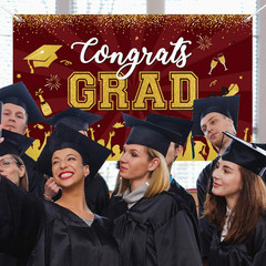 Maroon Gold Graduation Banner Backdrop Class of 2026 Graduation Party Decoration