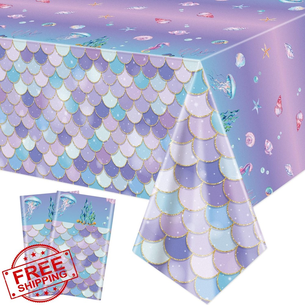 XJLANTTE 2 Pcs Mermaid Tablecloths, Birthday Table Covers, Rectangular Ocean …