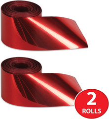 2 Piece 200 FT Red Metallic Plastic Streamers for Birthday Party, Patriotic Supp