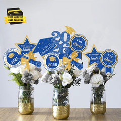 Graduation Decorations for Class of 2026-30Pcs Glitter Blue Gold Graduation Tabl