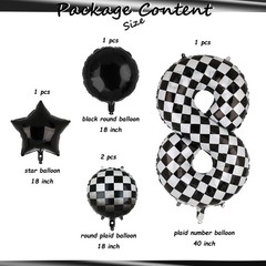 40 Inch Checkered Number Balloon 8 Black and White Race Car Birthday Balloons…