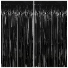 Thicken Tinsel Backdrop Curtains 2 Pack 3.2 x 38.4″W x 98.4″L (Pack of 2) Black