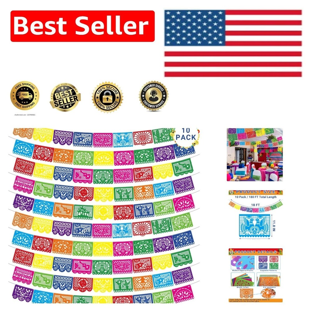 180 FT Colorful Fiesta Banners – 10 Pack Cinco De Mayo Party Decorations