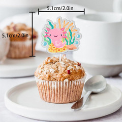 18Pcs Pink Glitter Cute Axolotl Dessert Cupcake Topper Pick for Cartoon Animal S