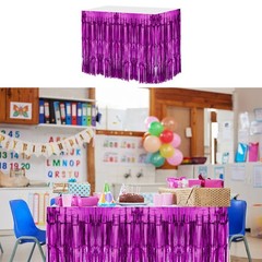 2 Pcs 29×108 Inch Rose Red Metallic Foil Fringe Tinsel Table Skirts