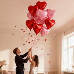 12 Pcs Red and Pink Heart Balloons – 18 Inch, Heart Foil Balloons Love Balloo…