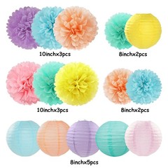 15 PCS Pastel Rainbow Party Decorations Paper Flowers Lanterns Pom Poms