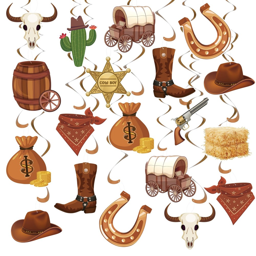 24PCS Western Party Decorations, Western Cowboy Hanging Swirl Decorations Wil…